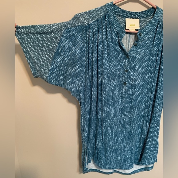 Maeve Teal and White Patterned Top, size S - Picture 3 of 10